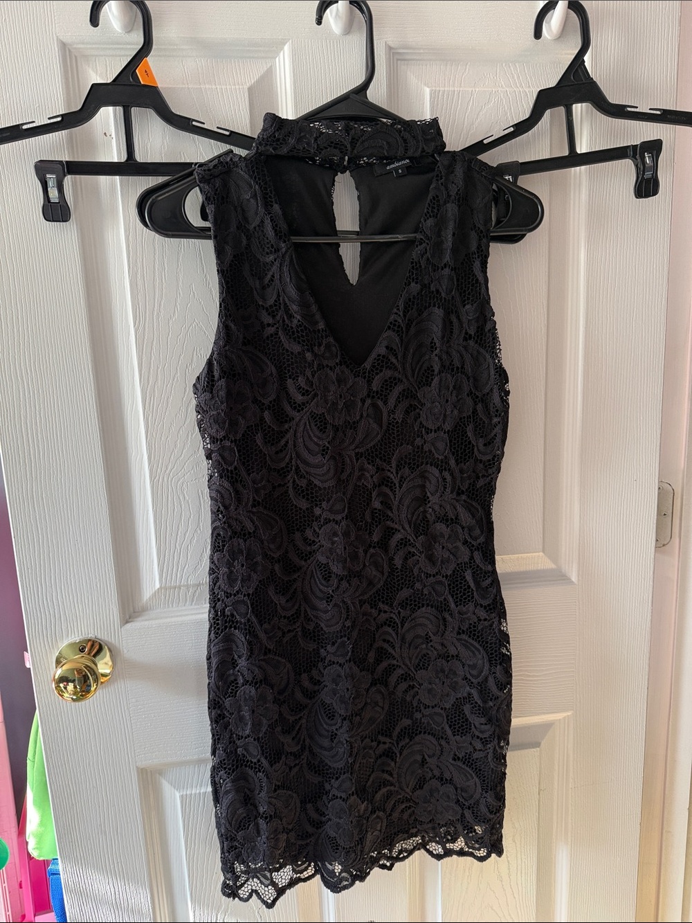 Ambiance Black Lace Mini Dress with High Collar